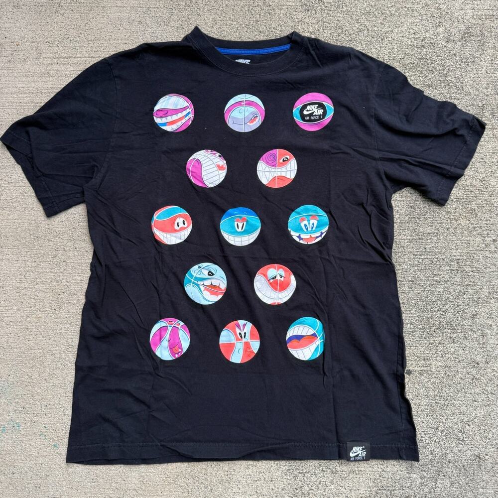 Nike Air Force One Shirt Mens Large Black Smiley Basketball Face Big Graphic AF1